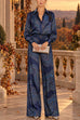 Febedress Lapel Long Sleeves Shirt High Rise Pocketed Straight Leg Pants Paisley Print Set (A)