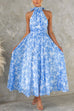 Bow Neck Halter Backless Floral Print Maxi Dress