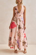 Halter V Neck Lace-up Waisted Floral Print Maxi Dress