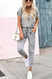 Febedress V Neck Tie Waist Drawstring Joggers Jumpsuit