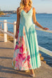 V Neck Sleeveless Basque Waist Floral Print Maxi Dress