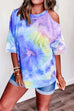 Febedress Cold Shoulder Short Sleeve Tie Dye T-shirt