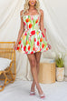 Watercolor Tulip Print Fit and Flare Mini Dress with Statement Back Bow