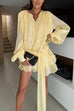 Febedress Lantern Long Sleeves Draped Ruffle Layered Mini Dress with Shorts