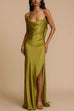 Febedress High Slit Back Drape Cascading Satin Maxi Cami Dress