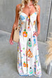 Adjustable Strap Tie Knot Front Unique Print Wide Leg Jumpsuit