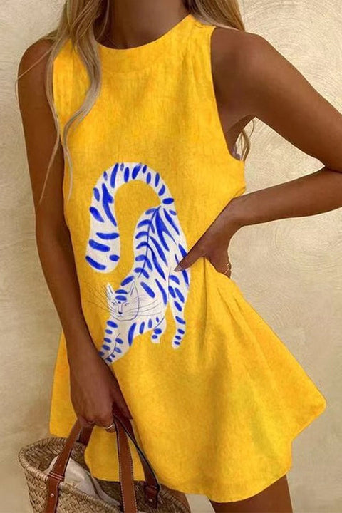 Febedress Round Neck Sleeveless Cartoon Print Mini Dress