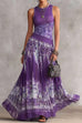 Febedress Crewneck Sleeveless Printed Flowy Maxi Dress