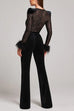 Febedress Feather Cuffs Bell Bottom Velvet Splice Jumpsuit