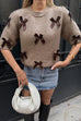 Crewneck Short Sleeves Bow Decorative Sweater Top