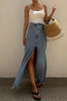 Febedress Raw Hem High Slit Maxi Denim Skirt