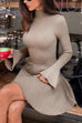 Febedress High Neck Long Sleeves Ribbed Knit Mini Sweater Dress