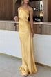 Febedress One Shoulder Open Back Tie Knot Satin Maxi Dress