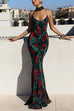 Febedress Spaghetti Strap Open Back Floral Print Maxi Dress