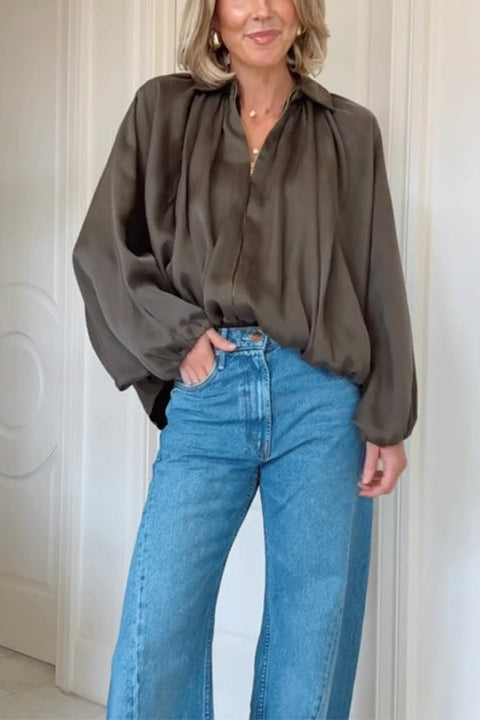 Febedress Lapel Batwing Sleeves Zip Up Bomber Jacket