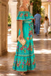 Febedress Off Shoulder Bow Waist Floral Print Ruffle Tiered Maxi Dress