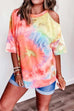 Febedress Cold Shoulder Short Sleeve Tie Dye T-shirt