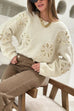 Crewneck Cozy Knit Sweater with Sequin Flowers
