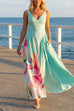 V Neck Sleeveless Basque Waist Floral Print Maxi Dress