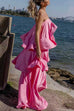 Febedress Spaghetti Strap Ruffle Layered Satin Maxi Dress