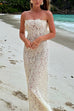 Febedress Strapless Lace Hollow Out Bodycon Maxi Dress