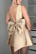 Febedress Sleeveless Big Bow Open Back Satin Mini Party Dress