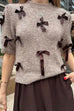 Crewneck Short Sleeves Bow Decorative Sweater Top
