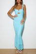 Febedress Sleeveless Cut Out Ruched Ruffle Bodycon Maxi Dress