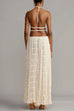 Febedress Frilled Halter Open Back Crop Top and Pleated Maxi Skirt Set