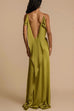 Febedress High Slit Back Drape Cascading Satin Maxi Cami Dress
