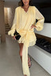 Febedress Lantern Long Sleeves Draped Ruffle Layered Mini Dress with Shorts