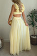 V Neck Sleeveless Cut Out Waist Ruffle Maxi Dress