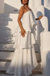 Febedress Adjustable Strap Ruffle Layered Satin Maxi Dress