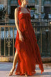 Febedress Sleeveless Open Back Ruffle Trim Slit Maxi Dress