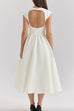Febedress Cap Sleeves Open Back Waisted Swing Midi Dress