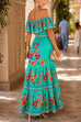 Febedress Off Shoulder Bow Waist Floral Print Ruffle Tiered Maxi Dress