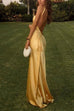 Febedress One Shoulder Open Back Tie Knot Satin Maxi Dress
