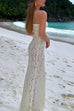 Febedress Strapless Lace Hollow Out Bodycon Maxi Dress