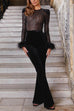 Febedress Feather Cuffs Bell Bottom Velvet Splice Jumpsuit