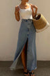 Febedress Raw Hem High Slit Maxi Denim Skirt
