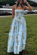 Febedress Spaghetti Strap Waisted Floral Print A-line Maxi Dress