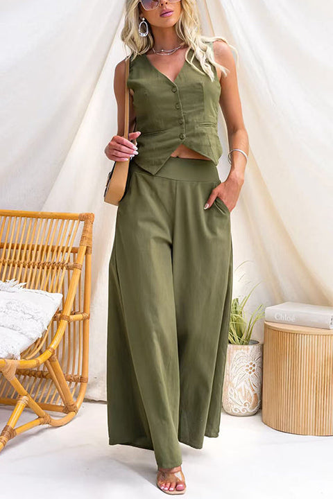 Elastic Waist Pocketed Wide Leg Pants