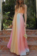 Deep V Neck Sleeveless Rainbow Maxi Dress