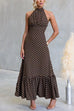 Halter Neck Backless Polka Dot Ruffle Maxi Dress