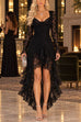 Febedress Long Sleeve High-Low Ruffle Hem Lace Dress