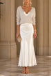 Febedress V Neck Drop Shoulder Sweater and Satin Maxi Cami Dress Set