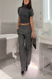 Febedress High Neck Puff Short Sleeves Sweater Top