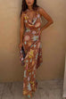 Febedress Cowl Neck Open Back Printed Maxi Dress with Scarf