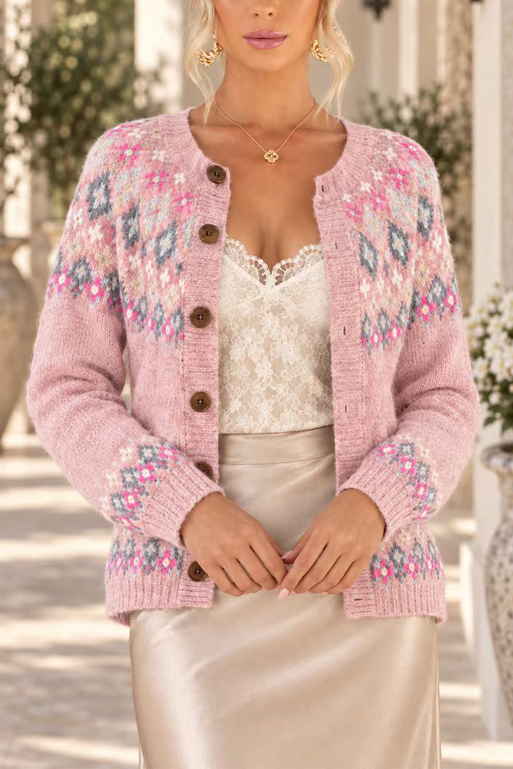 Febedress Button Down Printed Sweater Cardigan