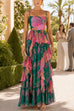 Spaghetti Strap High Waist Printed Ruffle Maxi Dress